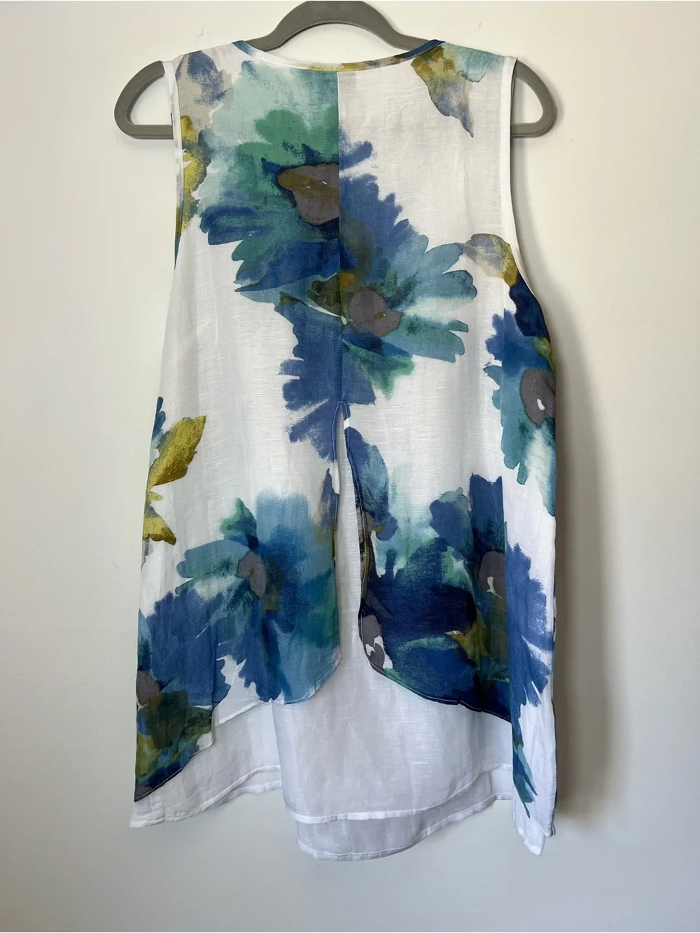 Habitat 2 Piece Button-Front Shirt & Tank Watercolor Floral Spring Linen Blend - Picture 15 of 16